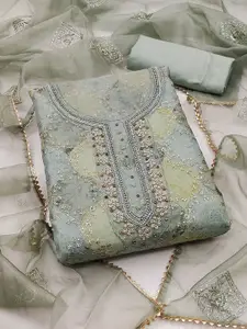 Ishin Floral Embroidered Sequinned Organza Unstitched Dress Material