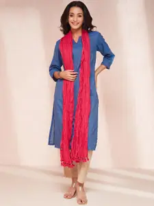 Fabindia Striped Woven Design Notched Neck Thread Work Straight Kurta