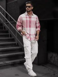 Powerlook Men Spread Collar Tartan Checked Casual Shirt