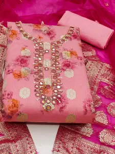 Ishin Floral Embroidered Mirror Work Cotton Unstitched Dress Material