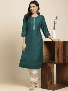 RATAN Embroidered Thread Work Round Neck Straight Kurta