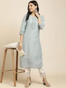 RATAN Embroidered Thread Work Round Neck Straight Kurta