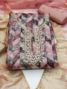 Ishin Geometric Woven Design Zari Organza Unstitched Dress Material