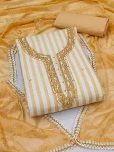 Ishin Striped Beads and Stones Pure Cotton Unstitched Dress Material