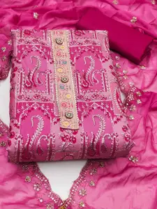 Ishin Ethnic Motifs Embroidered Sequinned Organza Unstitched Dress Material