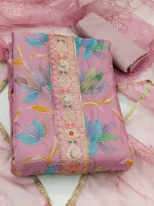 Ishin Floral Embroidered Gotta Patti Detail Organza Unstitched Dress Material