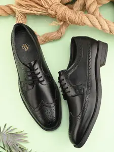 House of Pataudi Men Textured Leather Formal Brogues