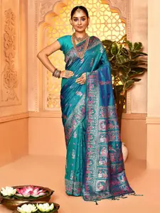 elora Kalamkari Woven Design Zari Baluchari Saree