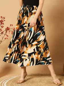 OTABU Women Abstract Printed A-Line Midi Skirts