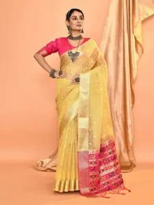 elora Woven Design Zari Pure Linen Ikat Saree