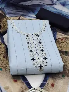 Ishin Blue & Gold-toned Floral Embroidered Unstitched Dress Material