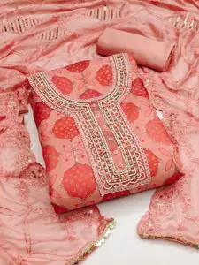 Ishin Beads and Stones Embroidered Organza Unstitched Dress Material