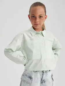 DeFacto Girls Spread Collar Solid Cotton Casual Shirt