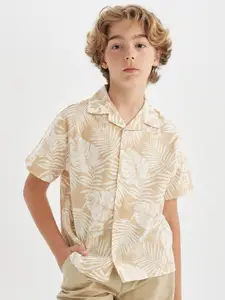 DeFacto Boys Cuban Collar Floral Printed Cotton Casual Shirt