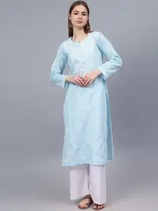 Seva Chikan Ethnic Motifs Embroidered Chikankari Cotton Straight Kurta