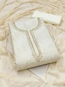 Ishin Floral Embroidered Sequinned Pure Cotton Unstitched Dress Material