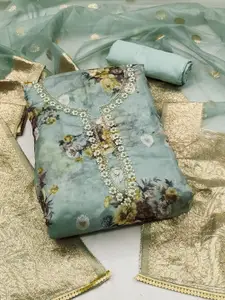 Ishin Floral Embroidered Beads and Stones Organza Unstitched Dress Material