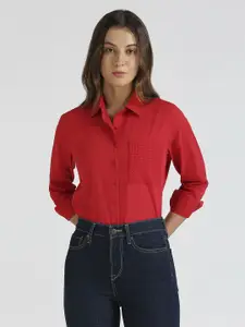 Pepe Jeans Women Spread Collar Solid Cotton Casual Shirt