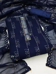 Ishin Striped Embroidered Sequinned Detail Silk Georgette Unstitched Dress Material