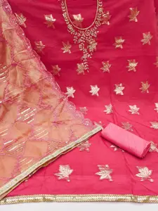 Ishin Ethnic Motifs Embroidered Beads and Stones Organza Unstitched Dress Material