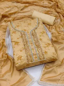 Ishin Floral Embroidered Beads and Stones Detail Unstitched Dress Material