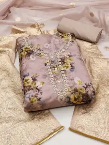 Ishin Floral Embroidered Beads and Stones Detail Organza Unstitched Dress Material