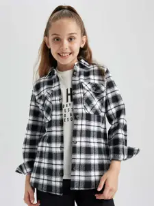 DeFacto Girls Spread Collar Tartan Checked Cotton Casual Shirt