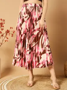 OTABU Women Abstract Printed A-Line Midi Skirts