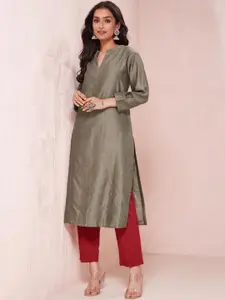 Fabindia Striped Embroidered Thread Work Cotton Silk Straight Kurta