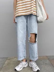 StyleCast Men Relaxed Fit Highly Distressed Light Fade Jeans