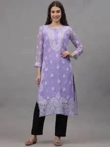 Seva Chikan Ethnic Motifs Embroidered Chikankari Georgette Straight Kurta