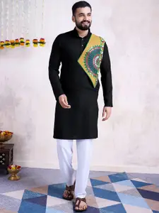 SHUBHVASTRA Geometric Embroidered Mandarin Collar Angrakha Mirror Work Straight Kurta