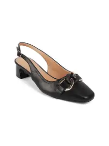 Tresmode Women Solid Block Heel Pumps with Buckles