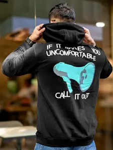 Maniac Men Typography Printed Hooded Oversized Sweatshirt