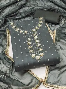 Ishin Black Ethnic Motifs Embroidered Beads and Stones Unstitched Dress Material