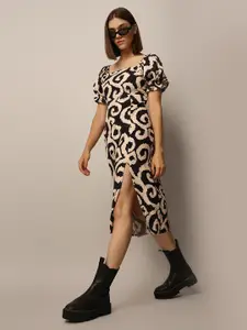 ONLY Print Puff Sleeve Fit & Flare Midi Dress