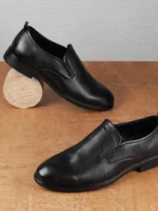 J.FONTINI Men Textured Leather Round Toe Formal Slip-Ons