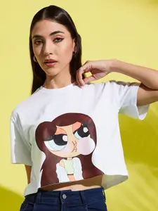 AAHWAN Women Graphic Printed Round Neck Relaxed Fit Crop T-shirt