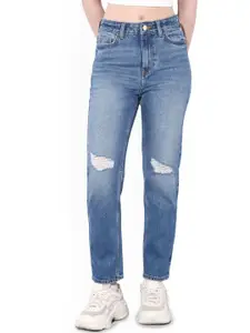 ONLY Women Straight Fit High-Rise Mildly Distressed Light Fade Jeans