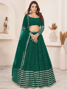 FABPIXEL Embroidered Sequinned Semi-Stitched Lehenga & Unstitched Blouse With Dupatta