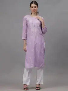 Seva Chikan Ethnic Motifs Embroidered Chikankari Cotton Straight Kurta