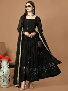 BAESD Women Embroidered Square Neck Fit & Flared Maxi Dress