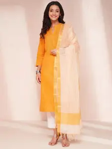 Fabindia Mandarin Collar Straight Kurta And Dupatta