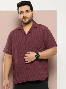Sztori Men Plus Size Cuban Collar Dobby Casual Shirt