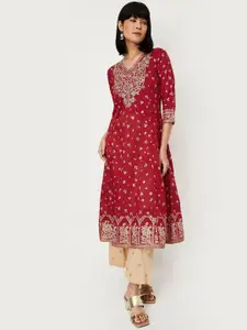 Max x Kalki  Women Foil Printed Kalidar Kurta