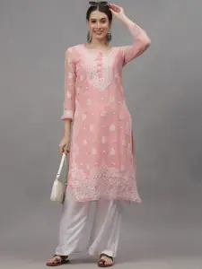 Seva Chikan Ethnic Motifs Embroidered Chikankari Straight Kurta