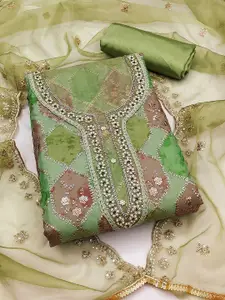 Ishin Geometric Embroidered Beads and Stones Detail Organza Unstitched Dress Material