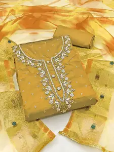 Ishin Ethnic Motifs Embroidered Beads and Stones Unstitched Dress Material