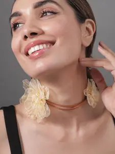 Rubans Stylish Beige Floral Fabric Statement Choker Necklace - Trendy Fashion Accessory