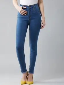 DOLCE CRUDO Skinny High Rise Cropped Length Fringe Detailing Stretchable Denim Jeans